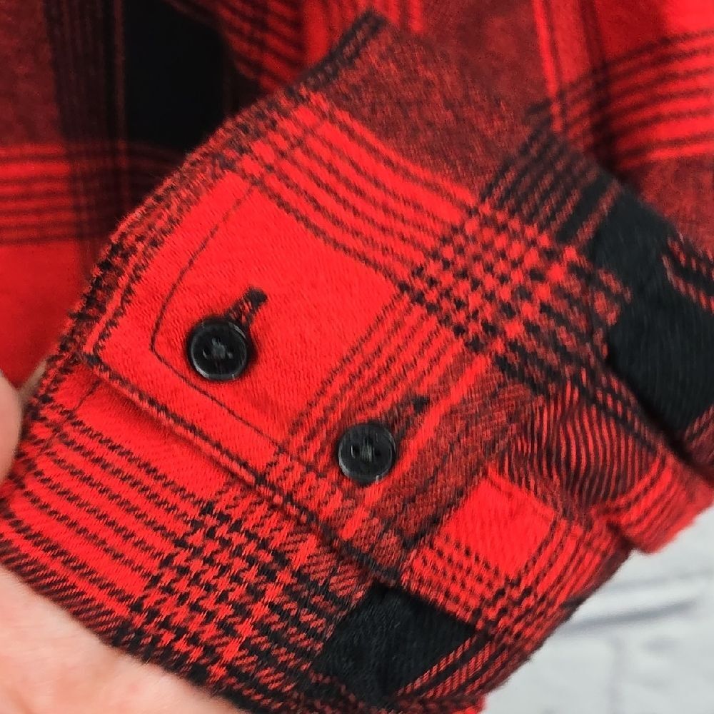 Express Red Black Plaid Flannel Long Sleeve Button-Up Tunic Shirt Women’s Small - Picture 7 of 11